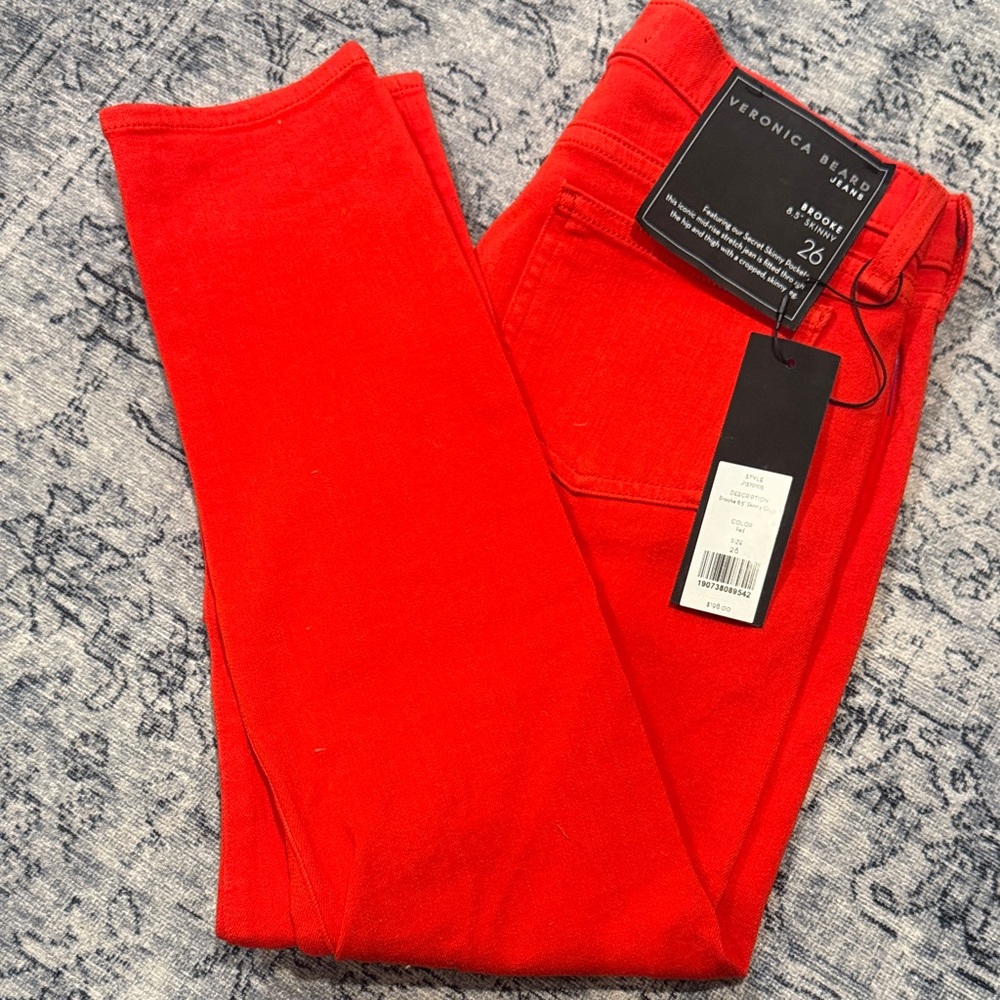 Veronica Beard Brooke Skinny Crop Bright Red Denim Pants